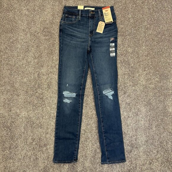 Levi's Women's 724 Straight Jeans Size 26 x 32 Blue Distressed High Rise NWT $69 - Picture 5 of 16